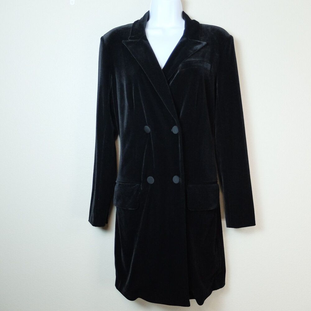 Express Black Velvet Double Breasted Velour Blazer Dress Size Small
